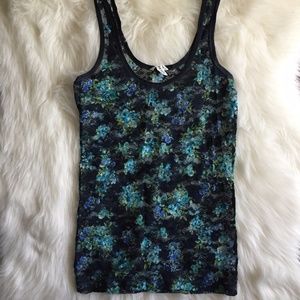 Navy and Light Blue Floral Lace Tank Top